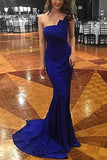 Elegant Royal Blue One Shoulder Backless Mermaid Prom Dress