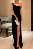 Black One-shoulder Sleeveless Prom Dress Formal Gown