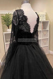 Black Long Sleeves A-line Ball Gown Formal Dress