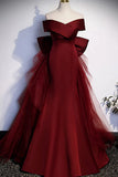 Burgundy Off-the-shoulder Mermaid Prom Dress Evening Gown