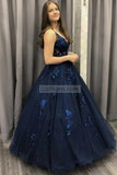 Dark Navy Tulle Applique Prom Dress Ball Gown