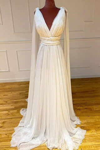 Ivory Beach Chiffon V-neck Bridesmaid Dress Prom Gown