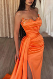 Sexy Orange Strapless Beaded Corset Formal Dress