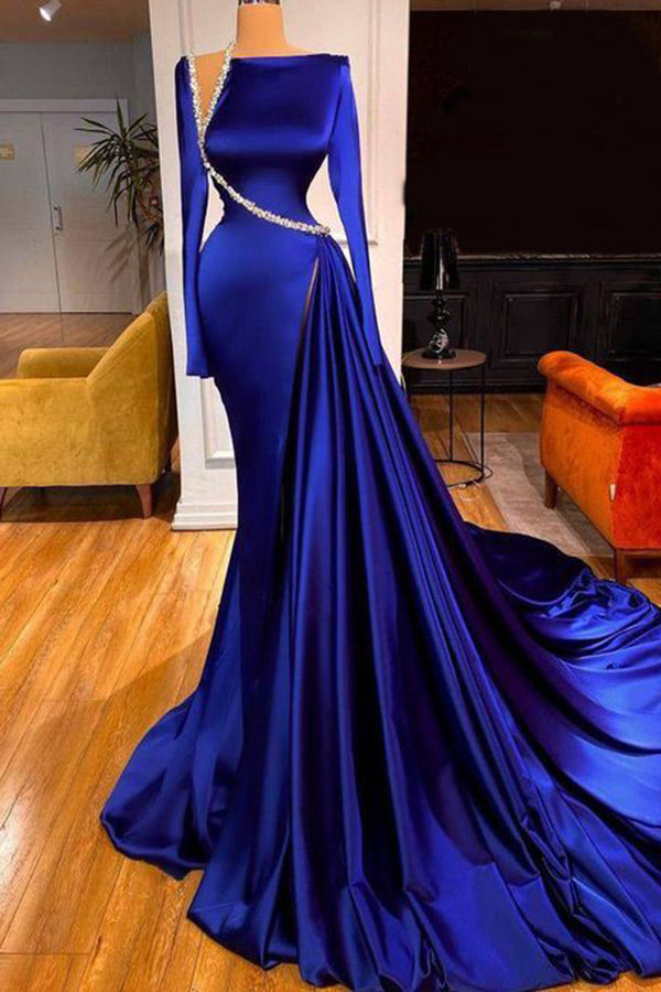 Sexy Cut Out Long Sleeves Royal Blue Formal Gown