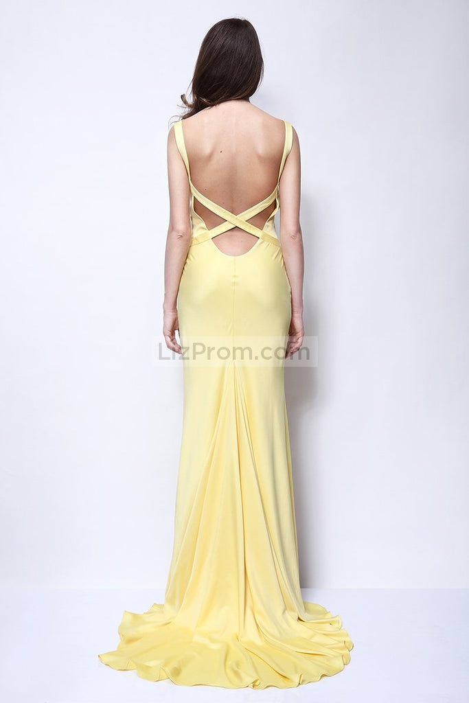 Yellow Column V-neck Prom Dress Inspired By Kate Hudson