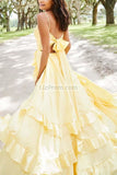 Chic Daffodil Spaghetti Straps Lace Up Ruffled Long Prom Dress Dresses