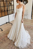 Charming A-Line Square Applique Lace Wedding Dress Dresses