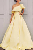 Charming Daffodil One Shoulder Open Back Evening Ball Gown