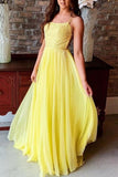 Yellow Spaghetti Straps A-Line Lace Up Sequined Prom Dress Dresses