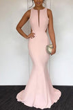 Pearl Pink Mermaid Sleeveless Open Back Long Prom Dress Dresses