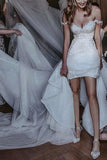 Charming White Off Shoulder Mermaid Lace Applique Wedding Dress Dresses