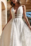 Elegant White Lace A-Line Sleeveless Cut Out Wedding Dress Dresses