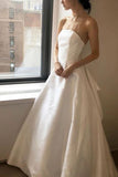 Special A-Line Sleeveless Tulle Beaded Covered Button Wedding Dress Dresses
