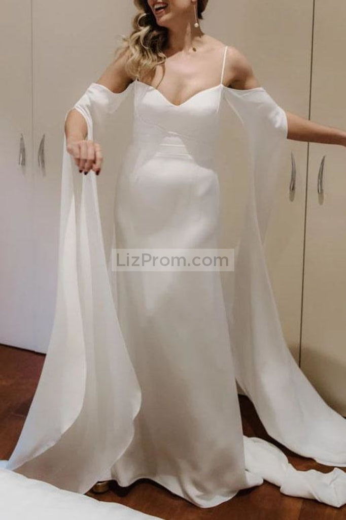 Charming White Long Sleeves Off Shoulder Open Back Wedding Dress Dresses