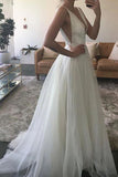 Charming Simple White Deep V-neck A-Line Wedding Dress