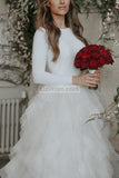 Charming Long Sleeves Covered Button Tulle A-Line Wedding Dress Dresses