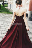 Burgundy See-Through A-Line Halter Sleeveless Applique Prom Dress Dresses
