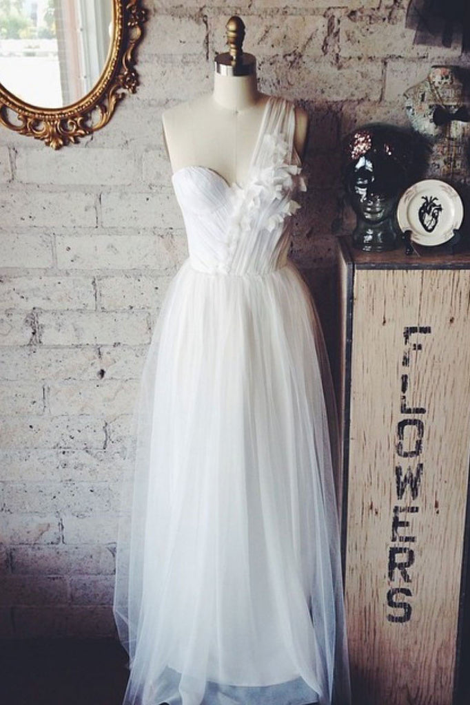 Elegant White One Shoulder Applique A-line Princess  Wedding Dress