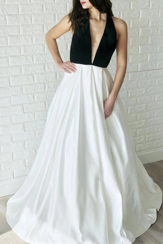 Elegant Deep V-Neck Halter A-Line Prom Gown Evening Dress Dresses