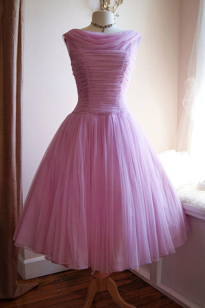 Blushing Pink Bateau Ruffled Homecoming Prom Dress