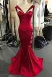 Dark Red Mermaid Off Shoulder V-neck Long Prom Dress