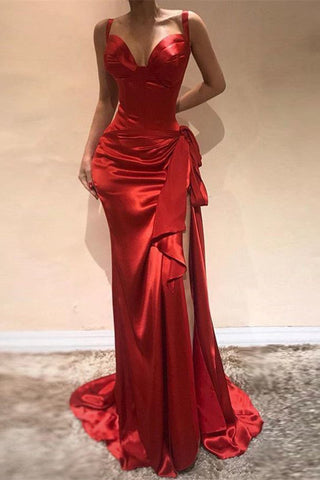 Elegant Red Sweetheart Mermaid Evening Dress Prom Dress With Slit