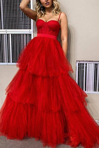 Red Spaghetti Straps Sleeveless Prom Dress Wedding Gown