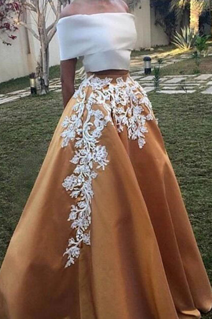 Elegant Applique Off Shoulder Two Pieces Formal Ball Gown