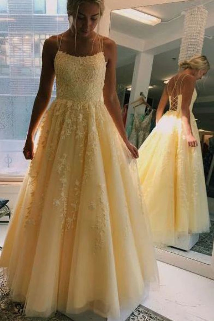A-line Square Neck Tulle Prom Dress With Appliques