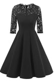 Chic Black A-line Lace Homecoming Dress With Sleeves