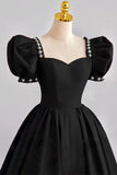 Chic Black A-line Short Sleeves Prom Dress Evening Gown