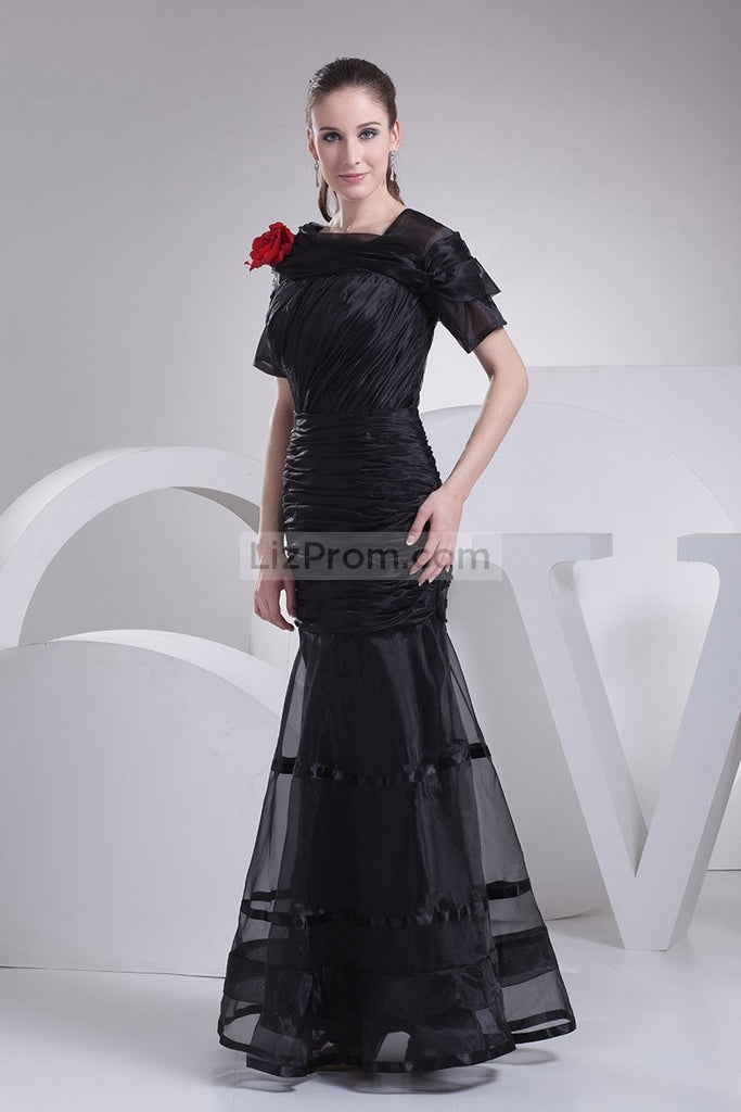 Black Floor Length Ball Gown With Short Sleeves Dresses