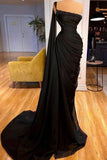 Black Glamorous One-shoulder Beaded Prom Dress