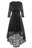 Black High Low Lace Homecoming Dress With Long Sleeves