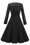 Black Lace Fit And Flare Prom Dress With Long Sleeves
