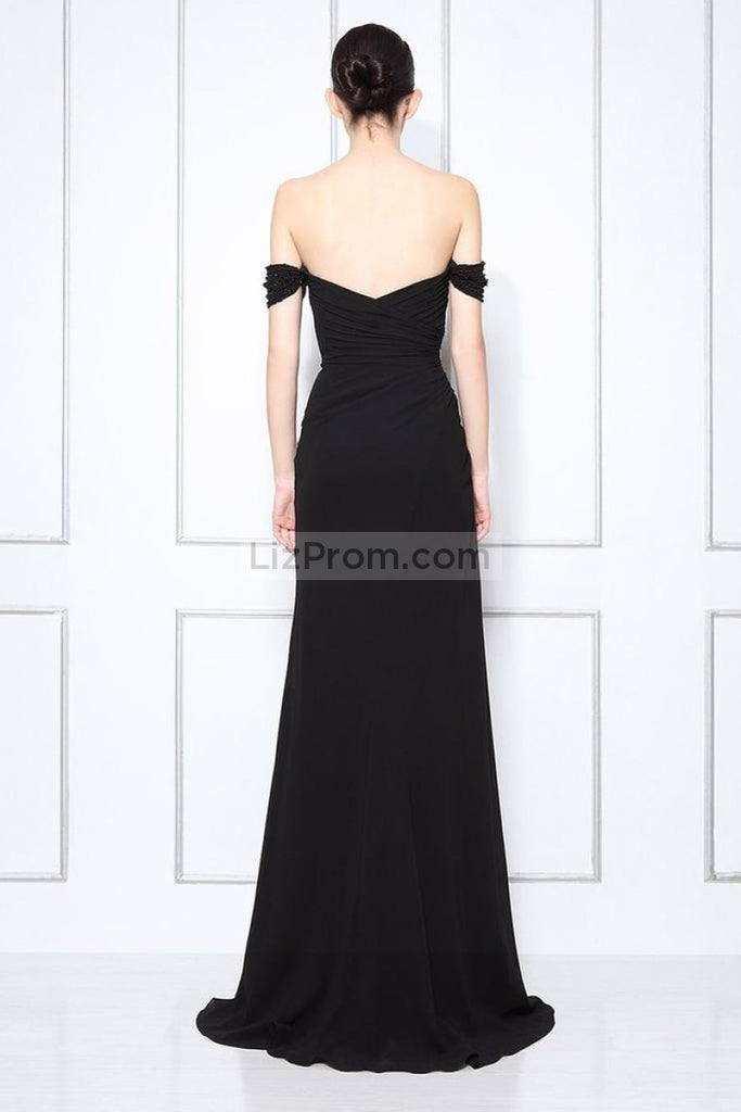 Black Off-the-shoulder Beaded Sweetheart Prom Dress