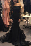 Black Mermaid Applique Prom Dress With Sleeves