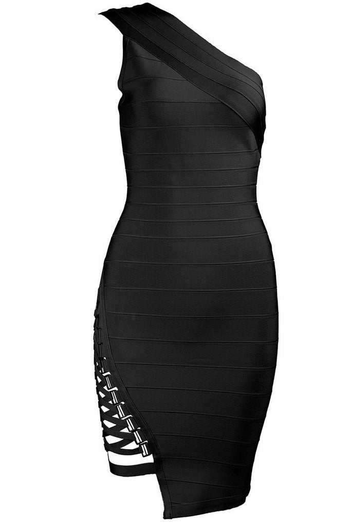 Black One-shoulder Sexy Mini Bandage Dress