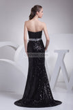 Black Strapless Mermaid Sequined Long Prom Dress