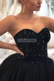 Black Sweetheart Beaded Rhinestone Strapless Sleeveless Ball Gown Dresses