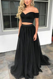 Black Two Piece Off Shoulder Prom Dress Evening Gown