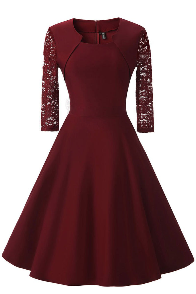 Burgundy A-line Prom Dress WIth Half Sleeves