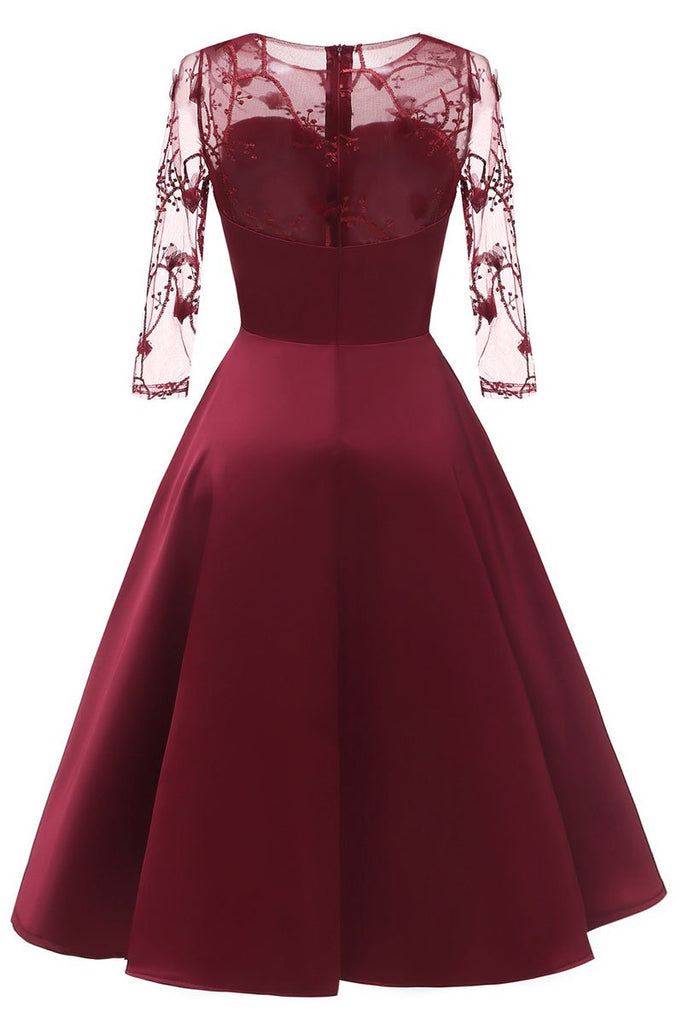 Burgundy Applique A-line Satin Homecoming Dress