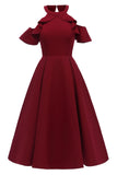 Burgundy Fit And Flare Ruffled Off-the-shoulder Homecoming Dress