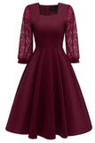 Burgundy Lace Long Sleeves Prom Dress - Mislish