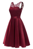 Burgundy Sleeveless Lace Prom Homecoming Dress - Mislish