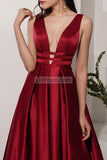 Burgundy Deep V-Neck Sleeveless Ball Gown Dresses