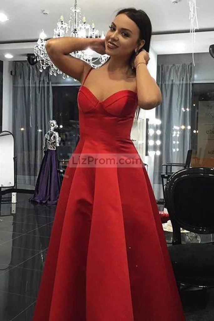 Spaghetti Straps Red Sweetheart A-line Dress Formal Evening Gown.