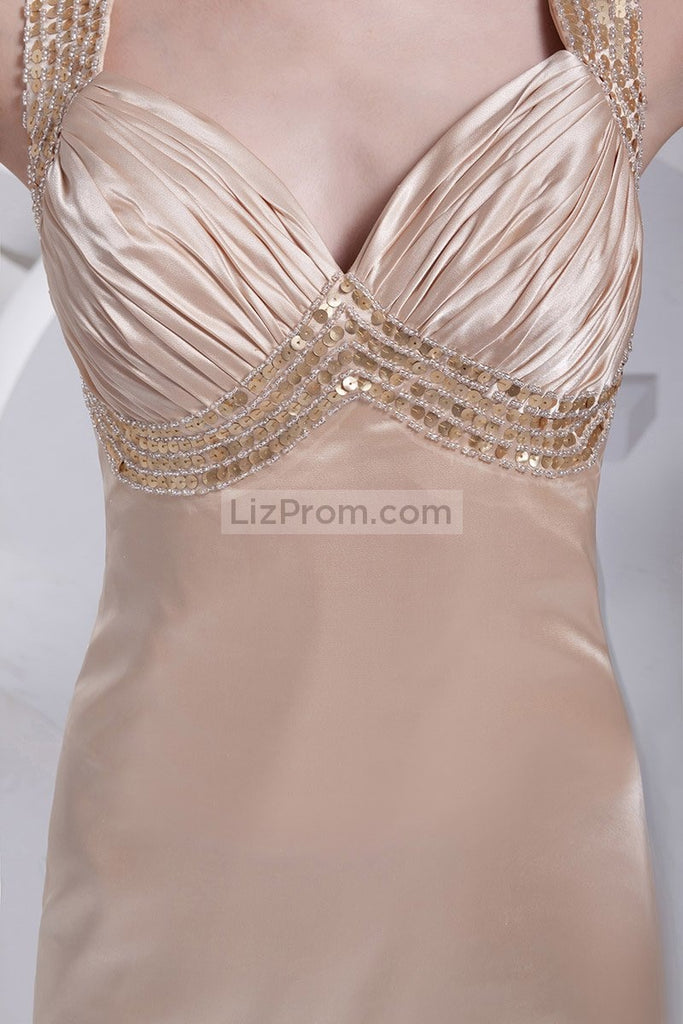 Champagne V-neck Mermaid Prom Long Dress