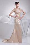 Champagne V-neck Mermaid Prom Long Dress3